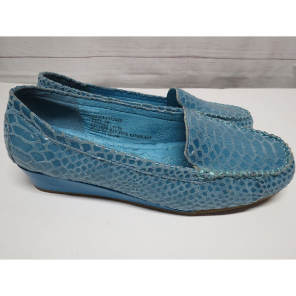 AJ Valenci Faux Snakeskin Wedge Leather Loafers Slip On Shoes Sz 8W - Picture 4 of 11